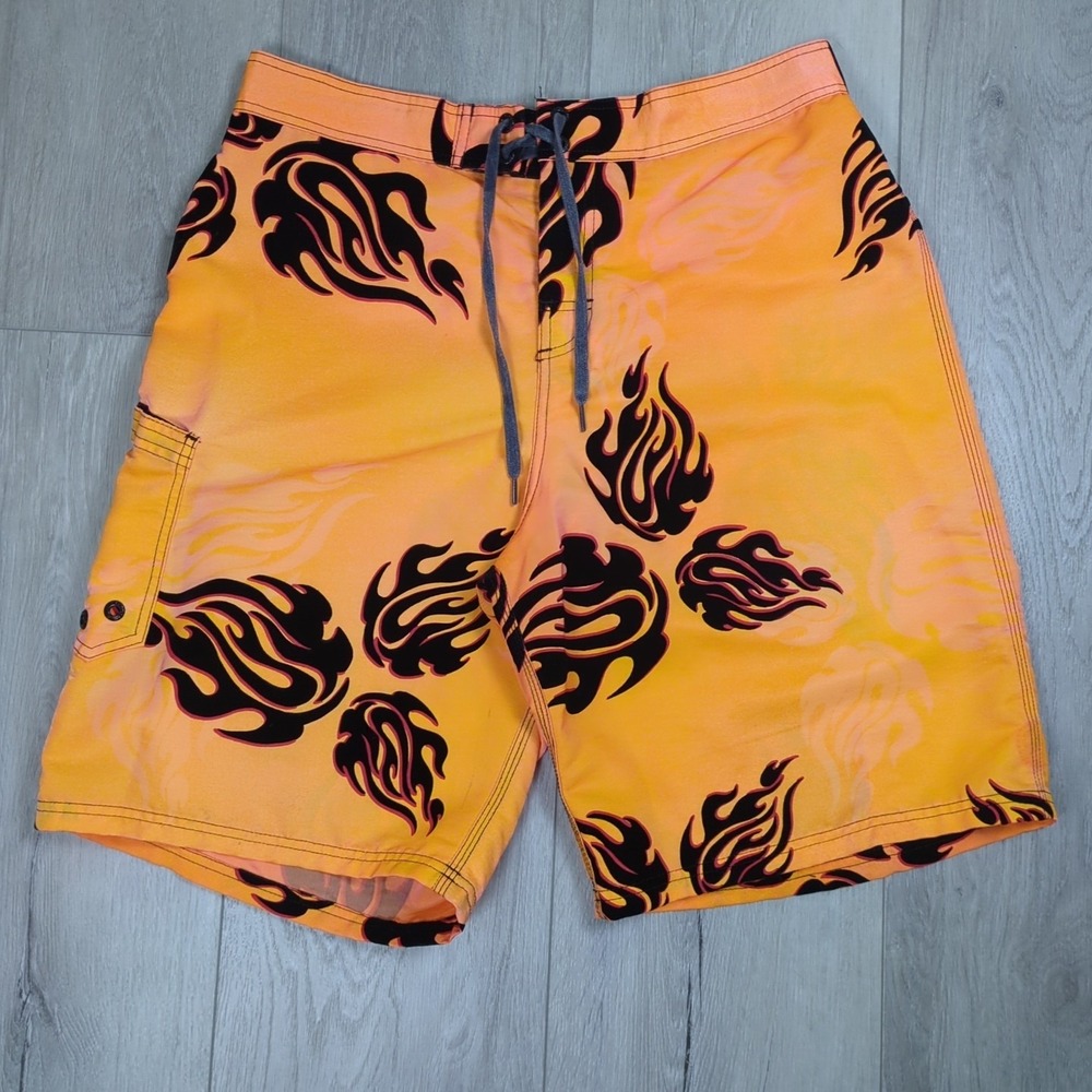 Hawaiian Island Creations Board Shorts Mens 36 Orange Tribal Flames 10" Inseam
